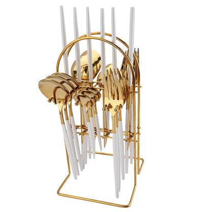 Personalized Luxury Dining Cutlery Set with Golden Rack - Knife, Fork, and Spoon Flatware