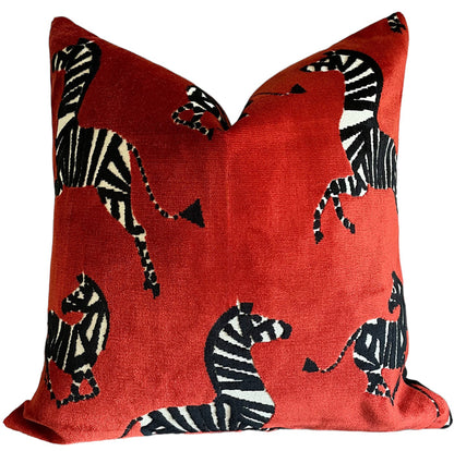Red Zebra Cut Velvet Pillow Cover - Annabel Bleu