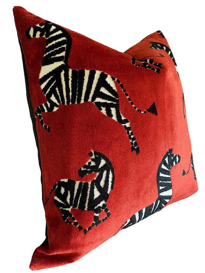 Red Zebra Cut Velvet Pillow Cover - Annabel Bleu