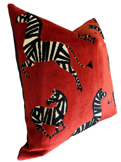 Red Zebra Cut Velvet Pillow Cover - Annabel Bleu