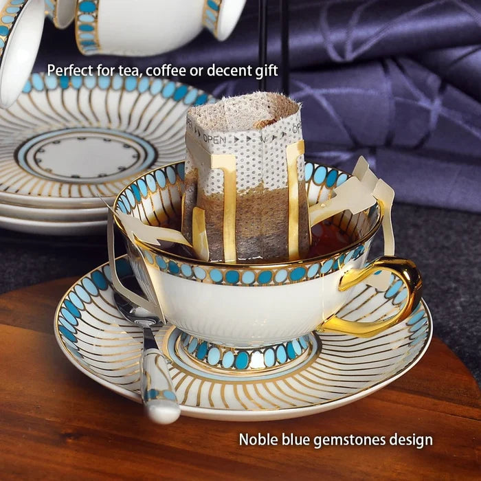 Royal Affair: Gold-Painted Noble Pattern Ceramic Coffee & Tea Set