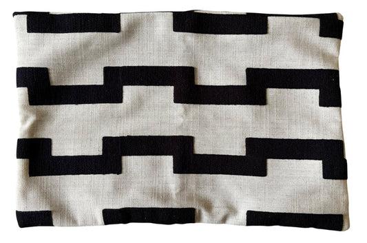 Sale: 12x18” Black and Light Beige Embroidered Pillow Cover - Annabel Bleu