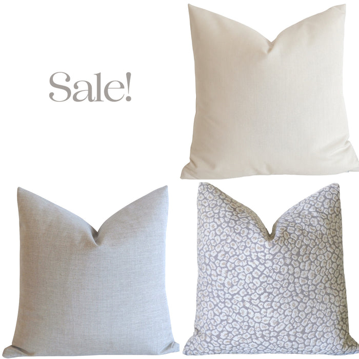 Sale: Grey Leopard Pillow / Sunbrella Grey 16x16 Pillow Cover / Sunbrella Ivory - Annabel Bleu