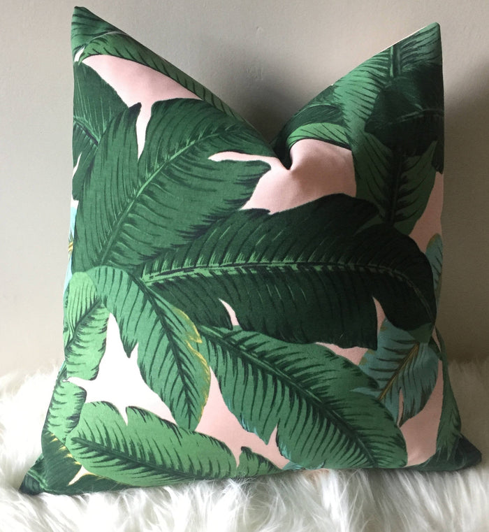 Sale: 24x24” Outdoor Banana Leaf Pillow Cover- Peach Background