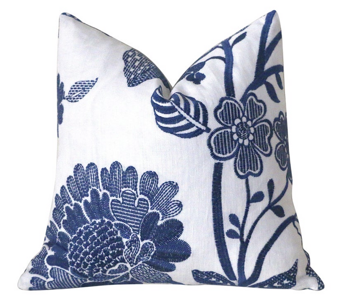 Schumacher Elspeth Decorative Pillow Cover / Embroidered Schumacher Elspeth / Schumacher Pillowcase - Annabel Bleu