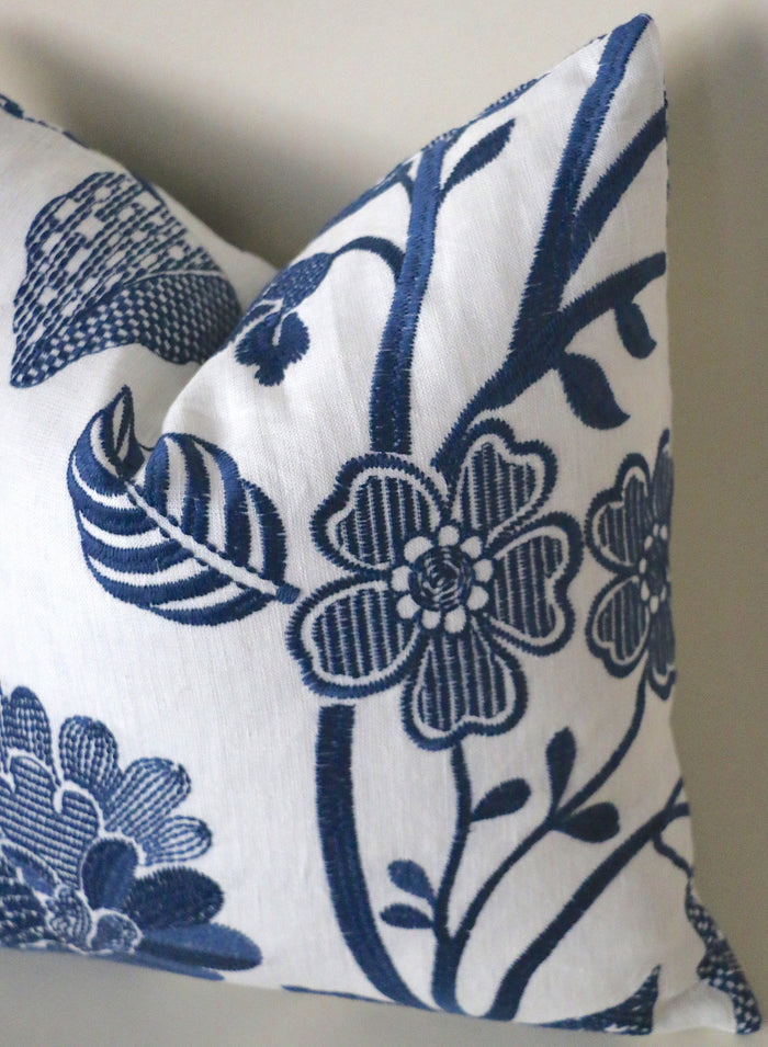 Schumacher Elspeth Decorative Pillow Cover / Embroidered Schumacher Elspeth / Schumacher Pillowcase - Annabel Bleu