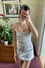 Strapless Grey Ruched Short Homecoming Dress