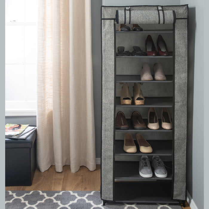 Simplify 8 Tier Shoe Organizer with Cover-Black