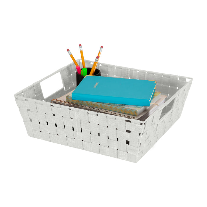 Simplify Large 13" Woven Strap Storage Bin-Heather Gray
