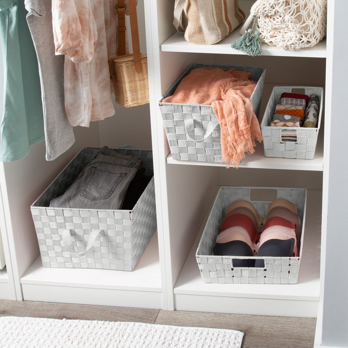 Simplify Large 13" Woven Strap Storage Bin-Heather Gray