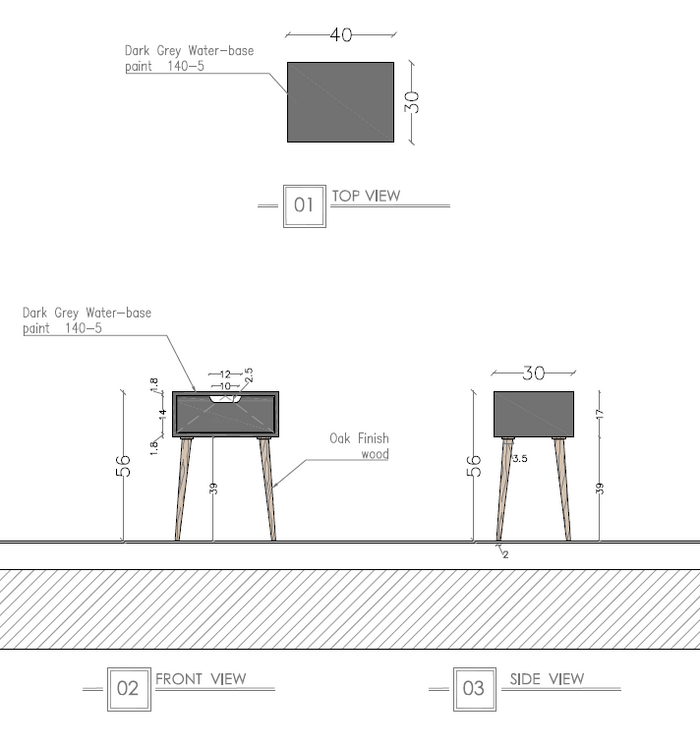 Single Bed Side Table Dark Grey