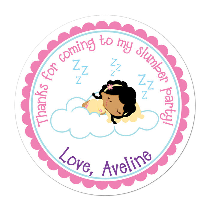 Slumber Party African American Girl Personalized Sticker Birthday Stickers - INKtropolis