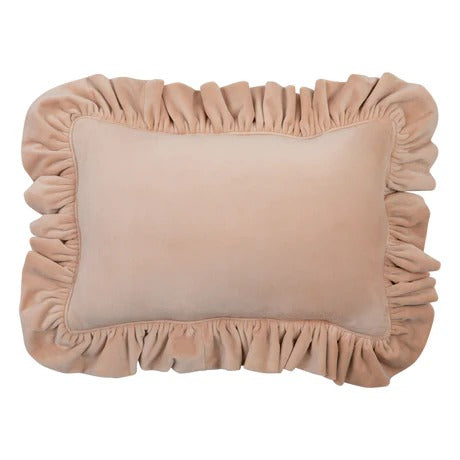 Soft Velvet Cushion with Frill Latte