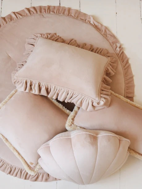 Soft Velvet Cushion with Frill Latte