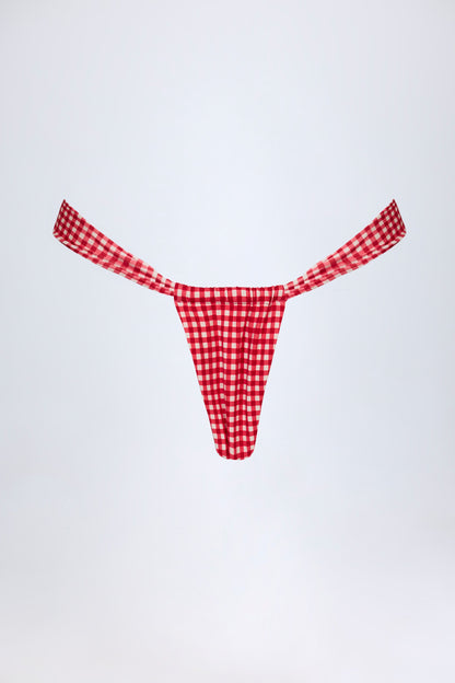 Ruched Thong Bikini Bottoms in Red Gingham