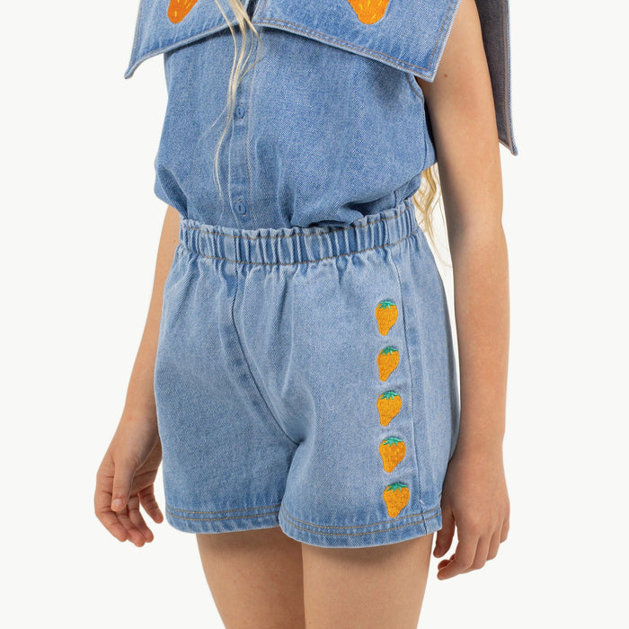 Strawberries Woven Short Light Blue Denim