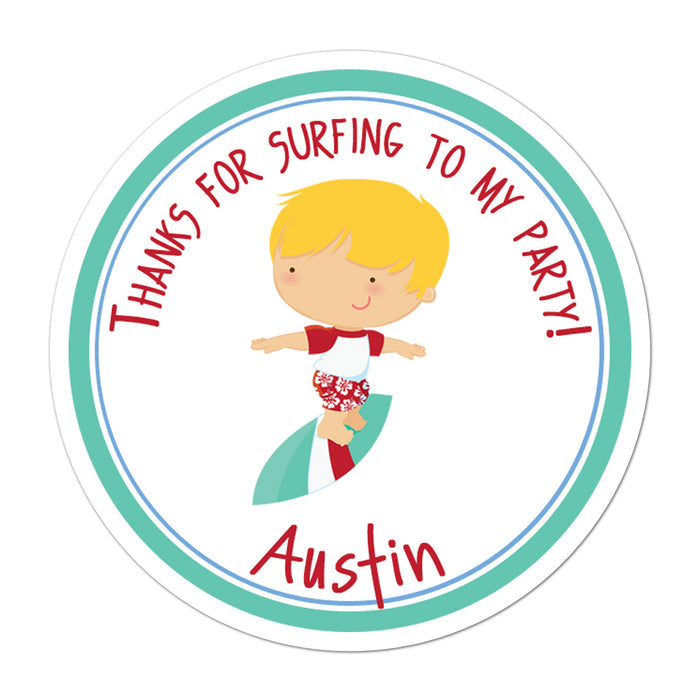 Surfer Boy Blonde Hair Personalized Sticker Baby Shower Stickers - INKtropolis