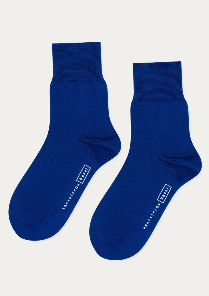 A pair of classic socks in bright cobalt.