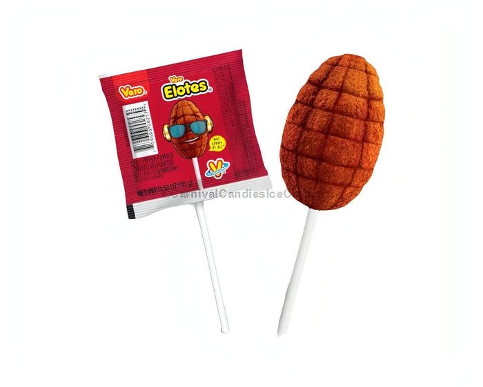 Vero Elote strawberry flavored Mexican candy chili coated lollipop, 40 count, with eye-catching packaging.