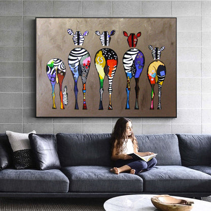 Vibrant Zebra Family: Abstract Art